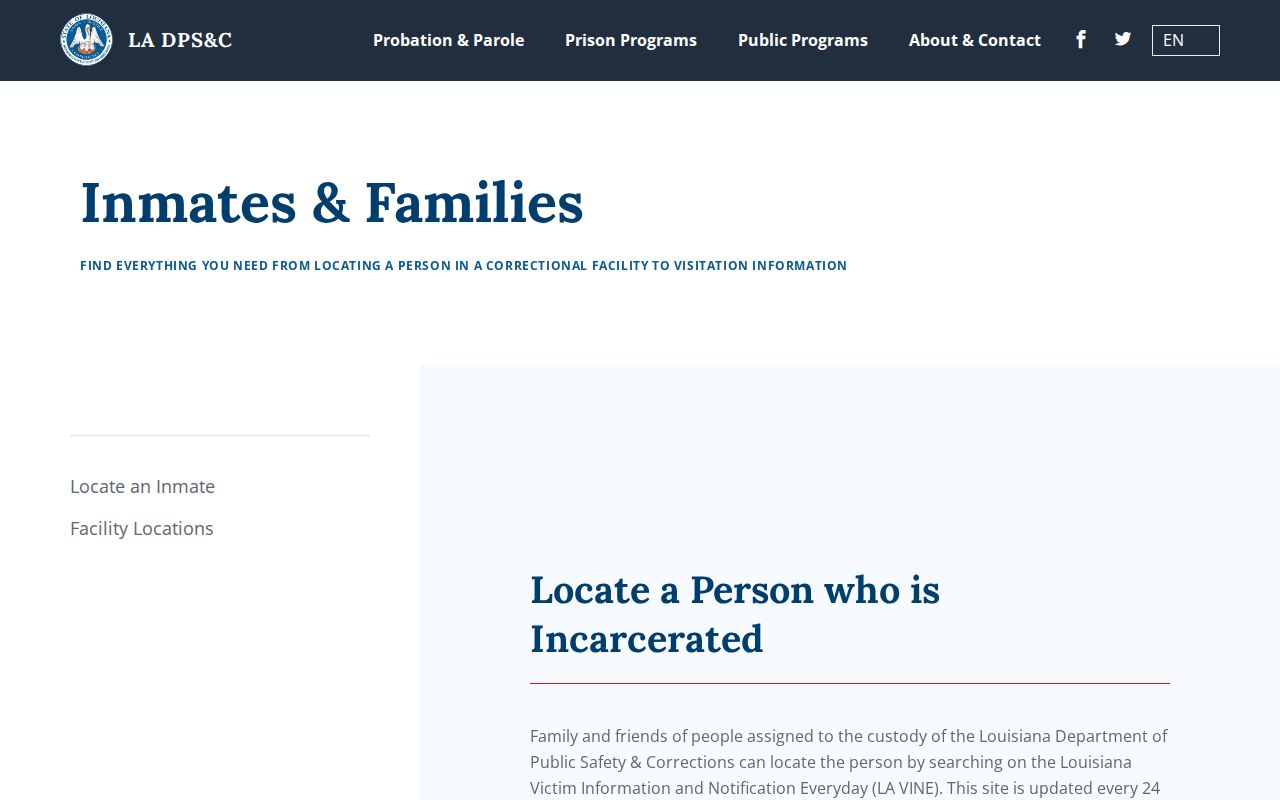 Louisiana DPS and Corrections inmate information and locator page