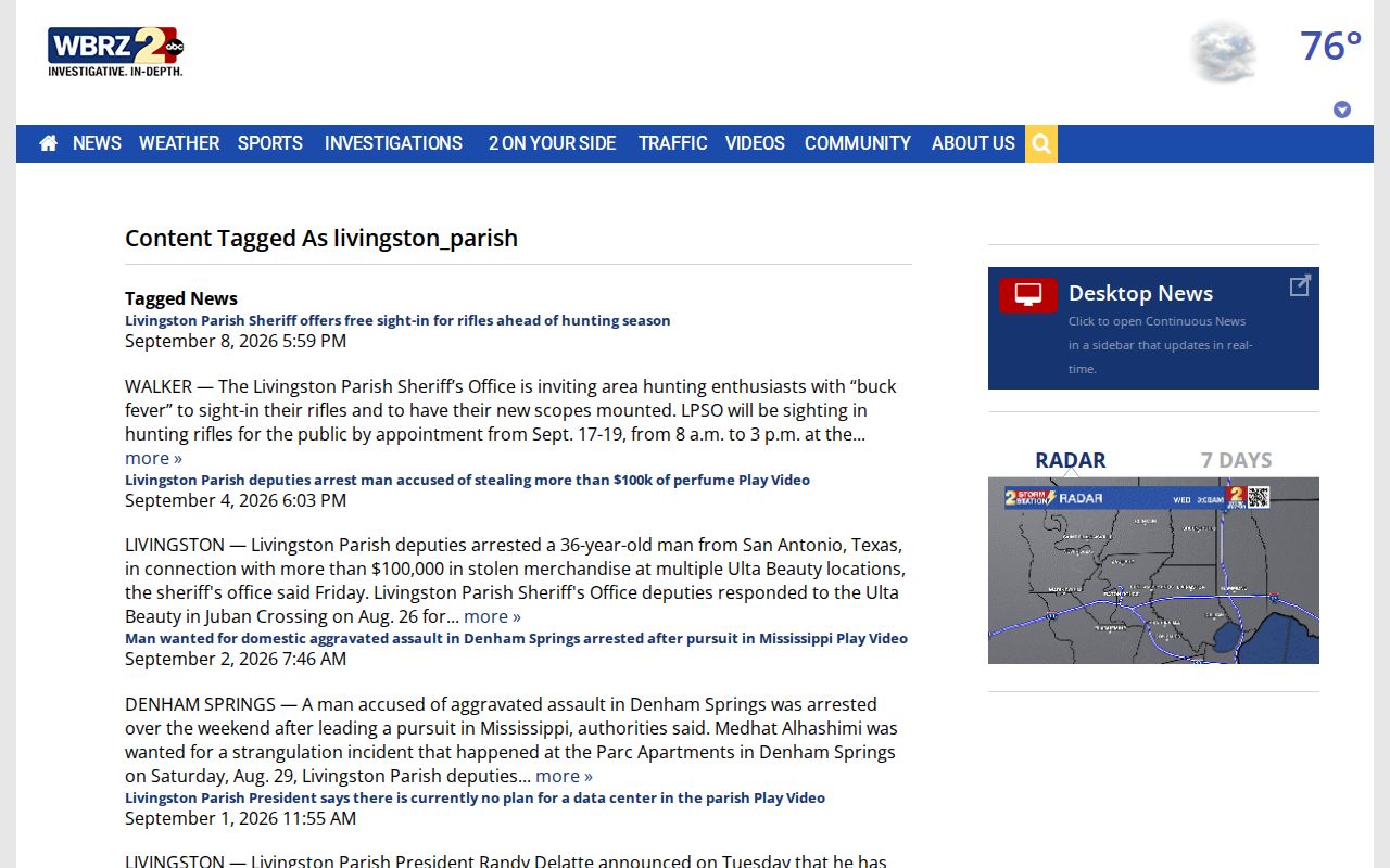 WBRZ Livingston Parish news section showing event-based local reporting
