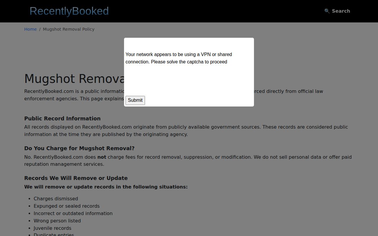 RecentlyBooked free booking photo removal policy page