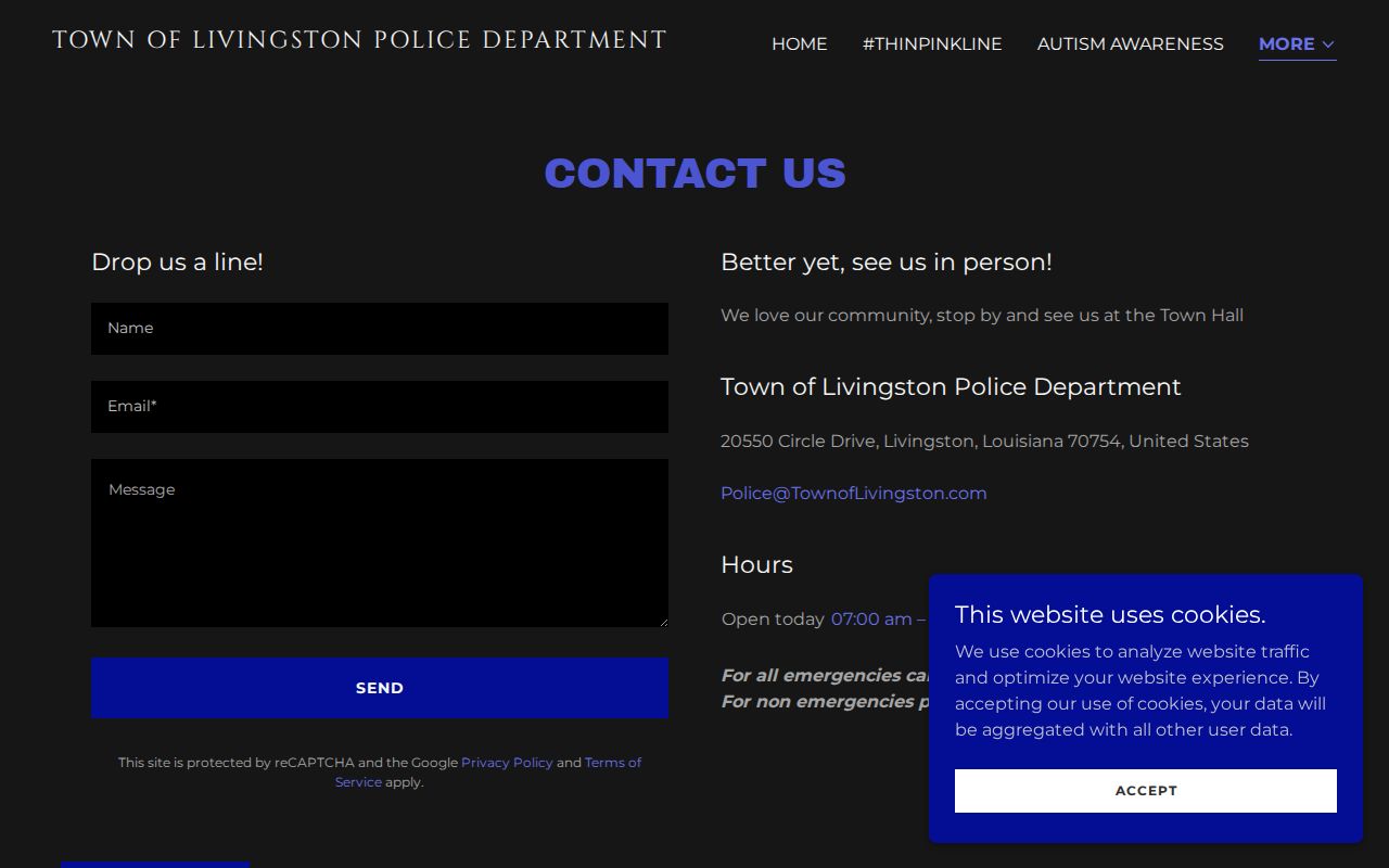 Town of Livingston Police Department official contact page