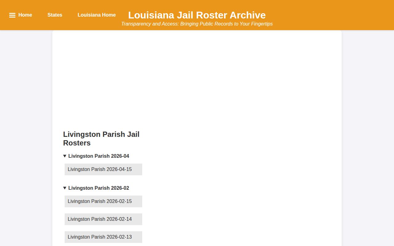 Unofficial Livingston Parish daily arrest roster PDF archive